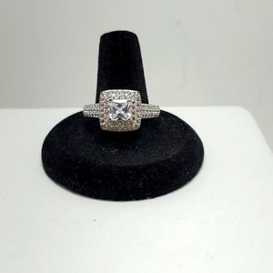 925 sterling silver princess cut CZ halo ring